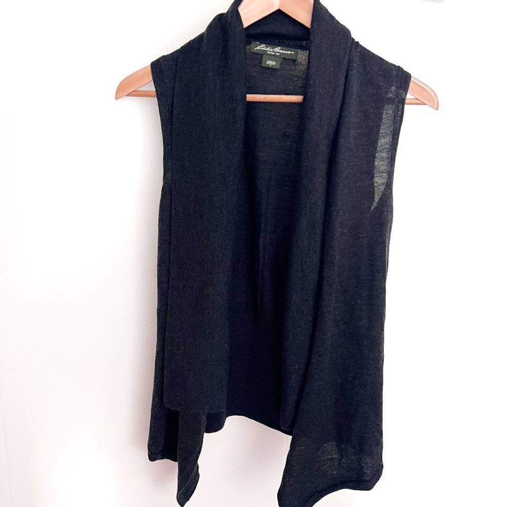 Eddie Bauer Dark Gray open front sleeveless wool cardigan size Small